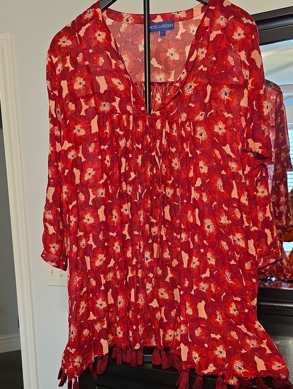 Ros Garden Red Floral Tassel Tunic